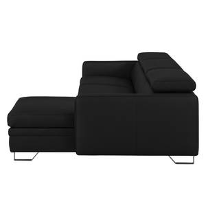 Ecksofa Menfi III echtes Dickleder Schwarz - Longchair davorstehend rechts