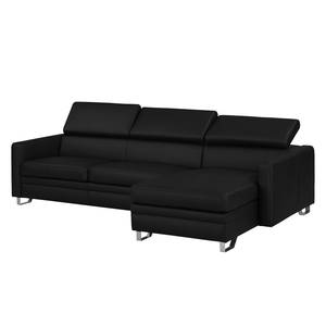 Ecksofa Menfi III echtes Dickleder Schwarz - Longchair davorstehend rechts