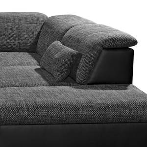 Canapé d'angle Mikano (convertible) Imitation cuir / Tissu - Noir / Gris foncé - Méridienne longue à droite (vue de face)