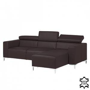 Ecksofa Mirtillo Echtleder Dunkelbraun - Longchair davorstehend rechts