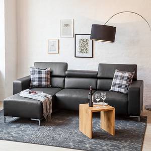 Ecksofa Mirtillo Echtleder Schwarz - Longchair davorstehend links