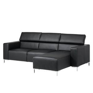 Ecksofa Mirtillo Echtleder Schwarz - Longchair davorstehend rechts