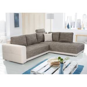 Ecksofa Nango I (mit Schlaffunktion / beidseitig montierbar) Microfaser / Strukturstoff - Hellbraun / Creme