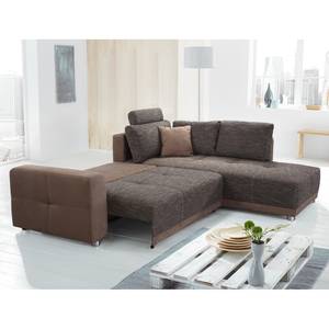 Ecksofa Chuck (mit Schlaffunktion / beidseitig montierbar) - Microfaser / Strukturstoff - Braun