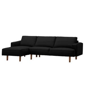 Ecksofa Navona Echtleder Echtleder Neka: Schwarz - Longchair davorstehend links - Braun