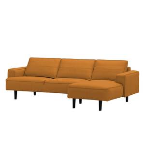 Ecksofa Navona Echtleder Echtleder Neka: Cognac - Longchair davorstehend rechts - Schwarz