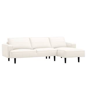 Ecksofa Navona Echtleder Echtleder Neka: Creme - Longchair davorstehend rechts - Schwarz