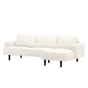 Ecksofa Navona Echtleder Echtleder Neka: Creme - Longchair davorstehend rechts - Schwarz