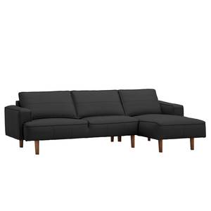 Ecksofa Navona Echtleder Echtleder Neka: Grau - Longchair davorstehend rechts - Braun