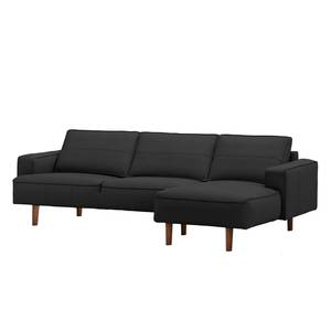 Ecksofa Navona Echtleder Echtleder Neka: Grau - Longchair davorstehend rechts - Braun