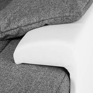 Ecksofa Navona (mit Schlaffunktion) Kunstleder Weiß/Strukturstoff Grau - Longchair davorstehend links