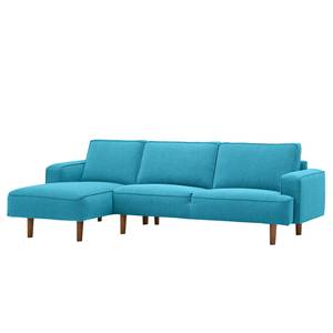 Ecksofa Navona Webstoff Webstoff Anda II: Türkis - Longchair davorstehend links - Braun