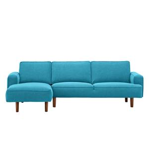 Ecksofa Navona Webstoff Webstoff Anda II: Türkis - Longchair davorstehend links - Braun