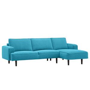 Hoekbank Navona geweven stof Geweven stof Anda II: Turquoise - Longchair vooraanzicht rechts - Zwart