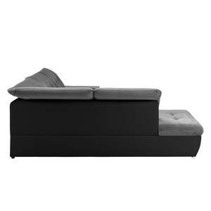 Canapé d'angle New Rockford I Imitation cuir / Microfibre - Convertible - Noir / Gris - Méridienne longue à gauche (vue de face)