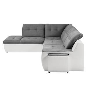Canapé d'angle New Rockford I Imitation cuir / Microfibre - Convertible - Blanc / Gris - Méridienne longue à gauche (vue de face)
