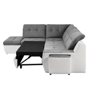 Canapé d'angle New Rockford I Imitation cuir / Microfibre - Convertible - Blanc / Gris - Méridienne longue à gauche (vue de face)