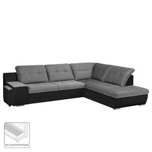 Ecksofa New Rockford I mit Schlaffunktion - Schwarz / Grau - Ottomane davorstehend rechts