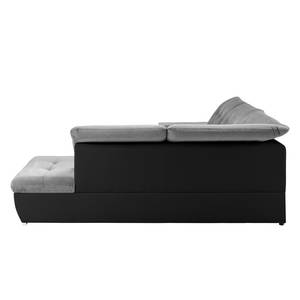 Canapé d'angle New Rockford I Imitation cuir / Microfibre - Convertible - Noir / Gris clair - Méridienne longue à droite (vue de face)