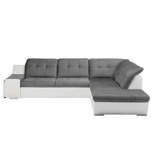 Canapé d'angle New Rockford I Imitation cuir / Microfibre - Convertible - Blanc / Gris - Méridienne longue à droite (vue de face)