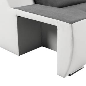 Canapé d'angle New Rockford I Imitation cuir / Microfibre - Convertible - Blanc / Gris - Méridienne longue à droite (vue de face)