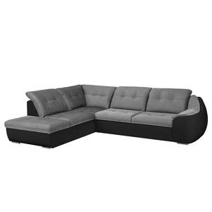 Canapé d'angle New Rockford II Imitation cuir / Microfibre - Convertible - Noir / Gris - Méridienne longue à gauche (vue de face)