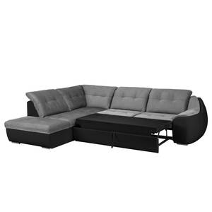 Ecksofa New Rockford II mit Schlaffunktion - Schwarz / Grau - Ottomane davorstehend links