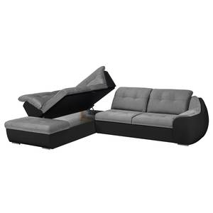 Ecksofa New Rockford II mit Schlaffunktion - Schwarz / Grau - Ottomane davorstehend links