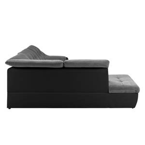 Ecksofa New Rockford II mit Schlaffunktion - Schwarz / Grau - Ottomane davorstehend links