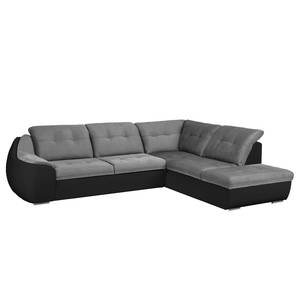 Canapé d'angle New Rockford II Imitation cuir / Microfibre - Convertible - Noir / Gris - Méridienne longue à droite (vue de face)