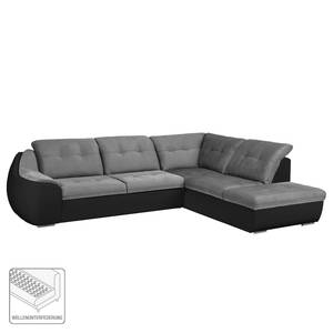 Ecksofa New Rockford II mit Schlaffunktion - Schwarz / Grau - Ottomane davorstehend rechts