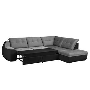 Canapé d'angle New Rockford II Imitation cuir / Microfibre - Convertible - Noir / Gris - Méridienne longue à droite (vue de face)