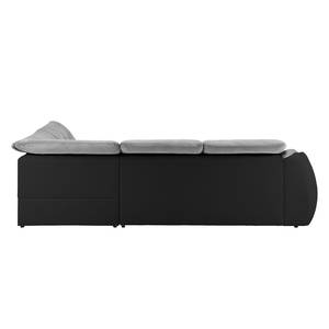 Canapé d'angle New Rockford II Imitation cuir / Microfibre - Convertible - Noir / Gris clair - Méridienne longue à droite (vue de face)