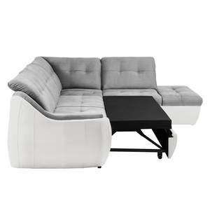 Canapé d'angle New Rockford II Imitation cuir / Microfibre - Convertible - Blanc / Gris clair - Méridienne longue à droite (vue de face)