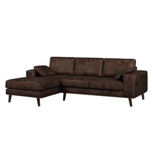 Ecksofa Noona Antiklederlook Braun - Longchair davorstehend links