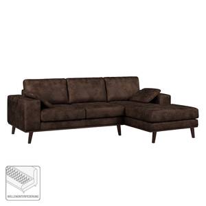 Ecksofa Noona Antiklederlook Braun - Longchair davorstehend rechts