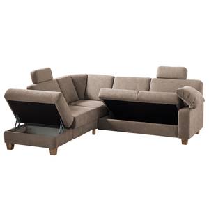 Ecksofa Odemira Strukturstoff - Warmes Beige - Ottomane davorstehend links - Sitztiefenverstellung - Bettkasten