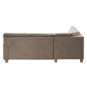 Ecksofa Odemira Strukturstoff - Warmes Beige - Ottomane davorstehend links - Sitztiefenverstellung - Bettkasten