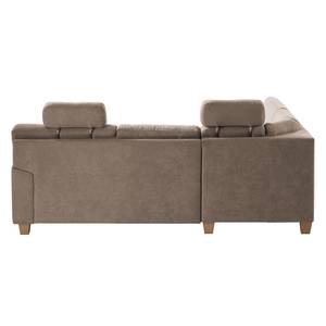 Ecksofa Odemira Strukturstoff - Warmes Beige - Ottomane davorstehend links - Sitztiefenverstellung - Bettkasten