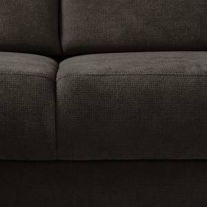 Canapé d'angle Odemira Tissu structuré - Marron - Méridienne longue à droite (vue de face) - Avec réglage de la profondeur d'assise - Coffre de lit