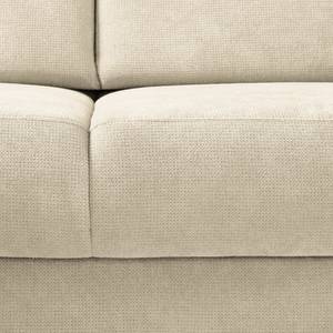 Canapé d'angle Odemira Tissu structuré - Beige clair - Méridienne longue à droite (vue de face) - Avec réglage de la profondeur d'assise - Coffre de lit