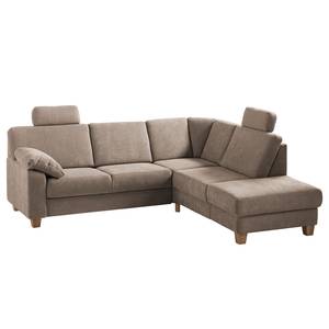 Ecksofa Odemira Strukturstoff - Warmes Beige - Ottomane davorstehend rechts - Sitztiefenverstellung - Bettkasten