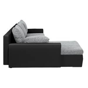 Ecksofa Navona II (mit Schlaffunktion) Kunstleder / Webstoff - Schwarz / Grau - Longchair davorstehend links