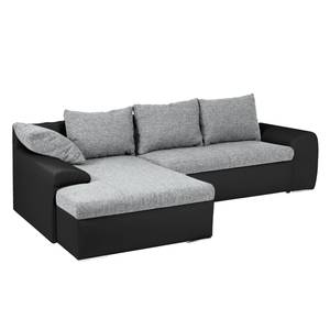 Ecksofa Navona II (mit Schlaffunktion) Kunstleder / Webstoff - Schwarz / Grau - Longchair davorstehend links