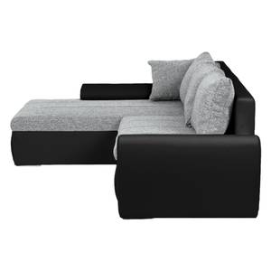 Ecksofa Navona II (mit Schlaffunktion) Kunstleder / Webstoff - Schwarz / Grau - Longchair davorstehend links