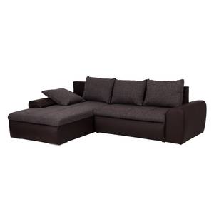 Ecksofa Navona II (mit Schlaffunktion) Kunstleder / Webstoff - Braun - Longchair davorstehend links