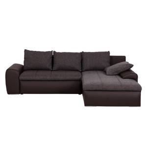 Ecksofa Navona II (mit Schlaffunktion) Kunstleder / Webstoff - Braun - Longchair davorstehend rechts