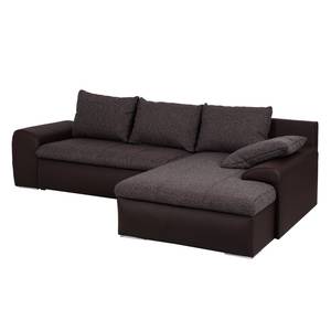 Ecksofa Navona II (mit Schlaffunktion) Kunstleder / Webstoff - Braun - Longchair davorstehend rechts