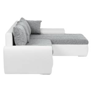 Ecksofa Navona II (mit Schlaffunktion) Kunstleder / Webstoff - Weiß / Grau - Longchair davorstehend rechts