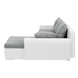 Ecksofa Navona II (mit Schlaffunktion) Kunstleder / Webstoff - Weiß / Grau - Longchair davorstehend rechts